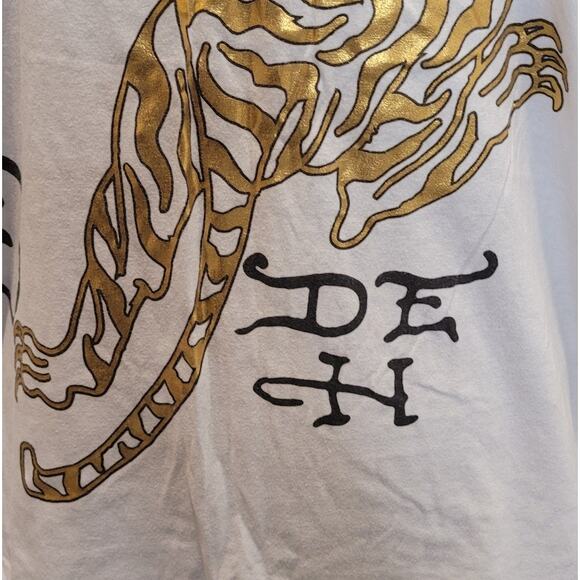 Y2K Ed Hardy Gold Tiger Logo Tee White Vintage Large Retro Scene Emo - Picture 3 of 10